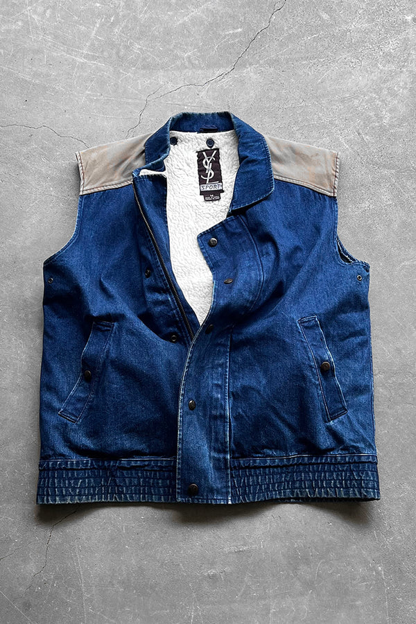 90'S DENIM VEST W/BOA LINER / INDIGO [SIZE: M USED]