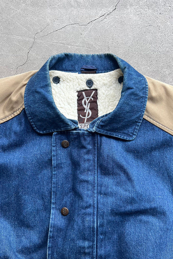 90'S DENIM VEST W/BOA LINER / INDIGO [SIZE: M USED]