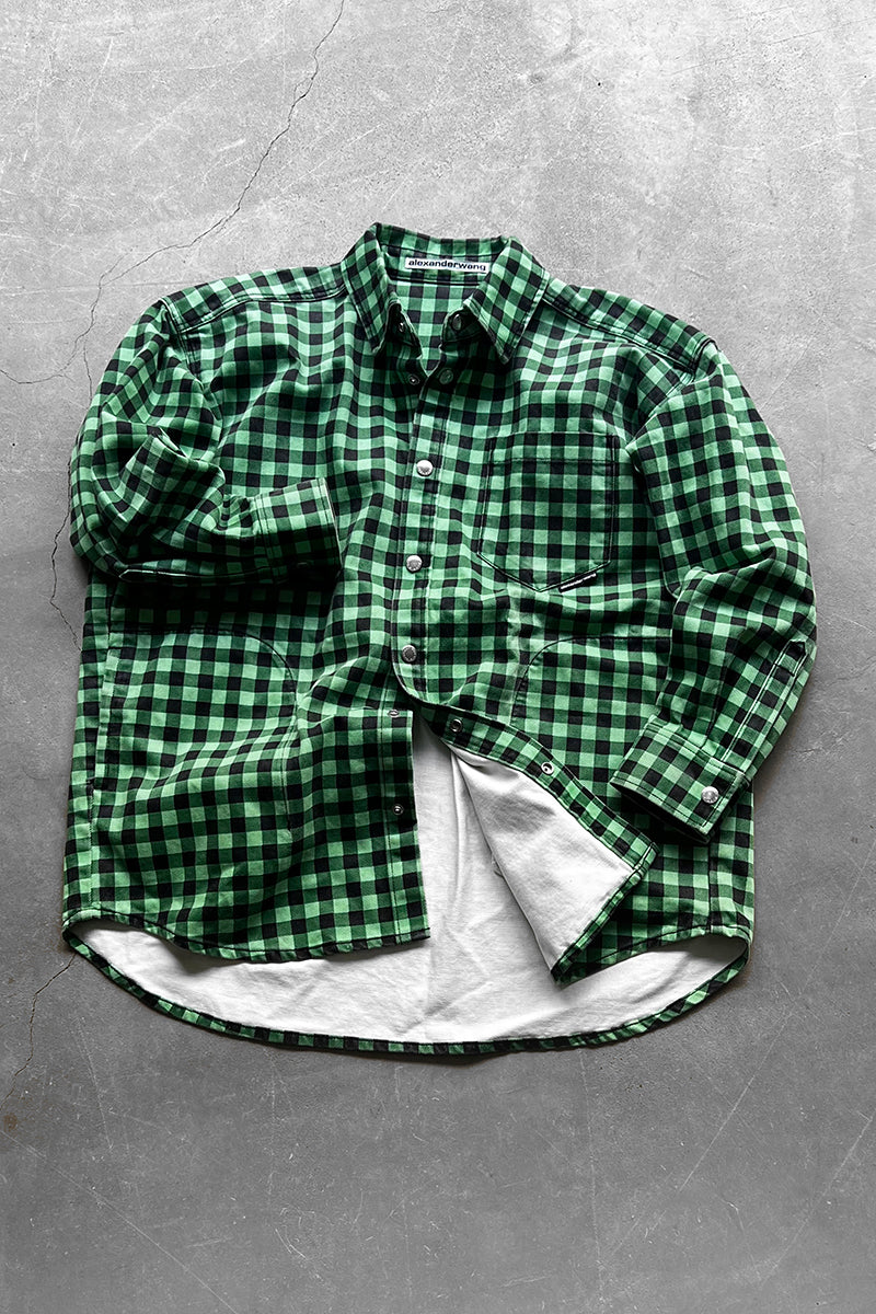 CHECK DENIM COVERALL / GREEN [SIZE: XS USED]