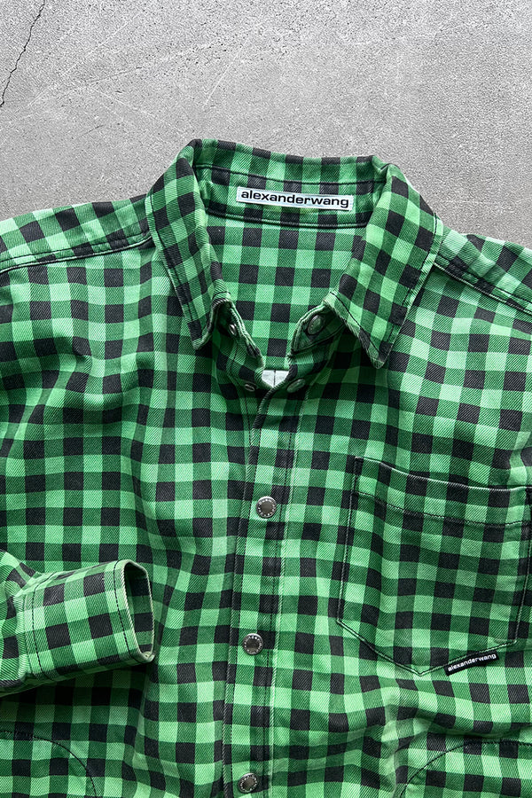 CHECK DENIM COVERALL / GREEN [SIZE: XS USED]