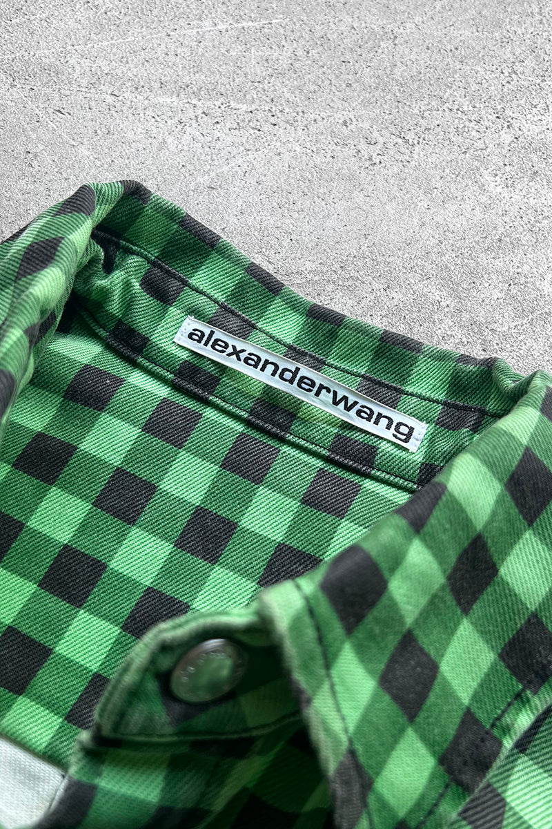 CHECK DENIM COVERALL / GREEN [SIZE: XS USED]