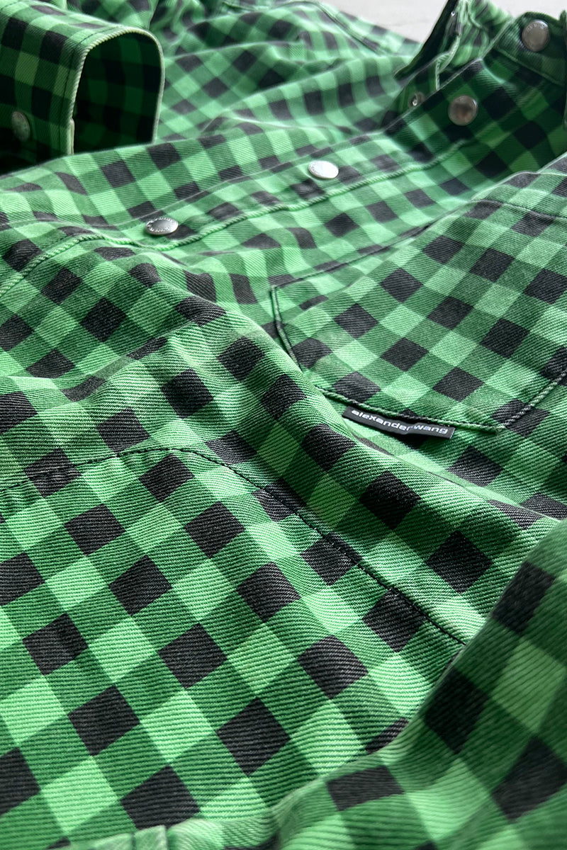 CHECK DENIM COVERALL / GREEN [SIZE: XS USED]