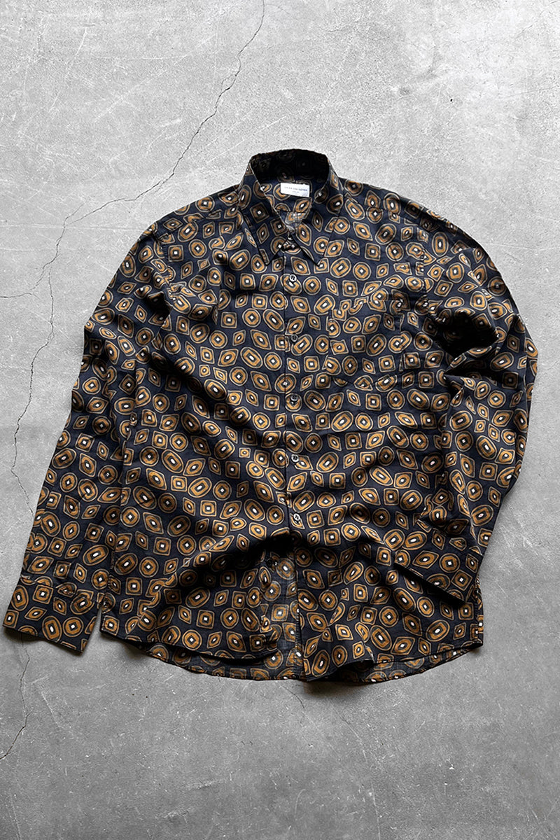 MADE IN PORTUGAL L/S PATTERN SHIRT / NAVY [SIZE: 50 USED]