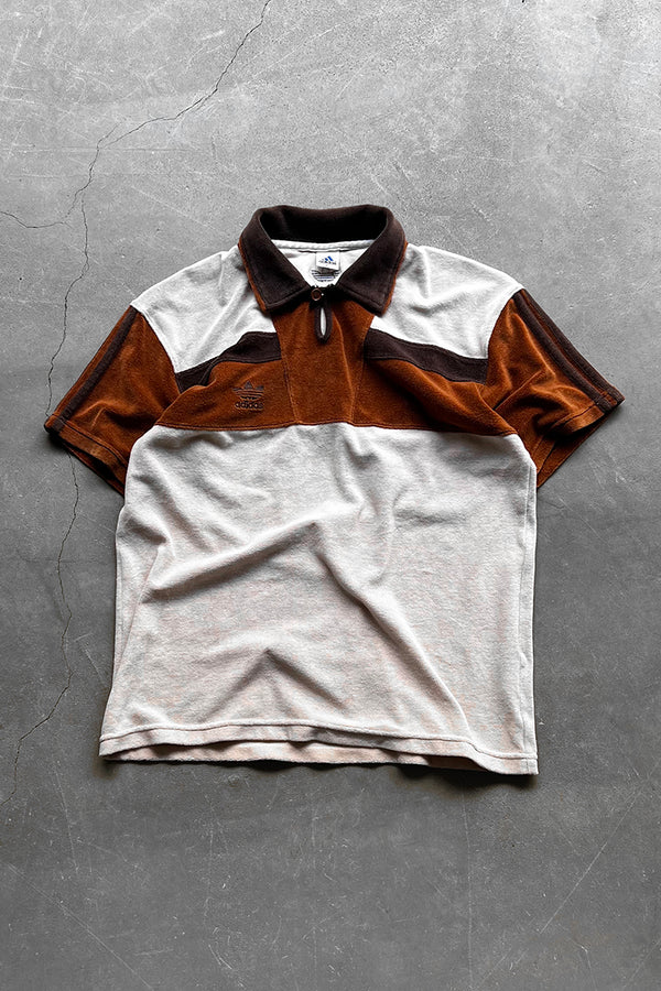 MADE IN USA 90'S S/S SWITCHING PILE POLO SHIRT / BROWN [SIZE: M USED]