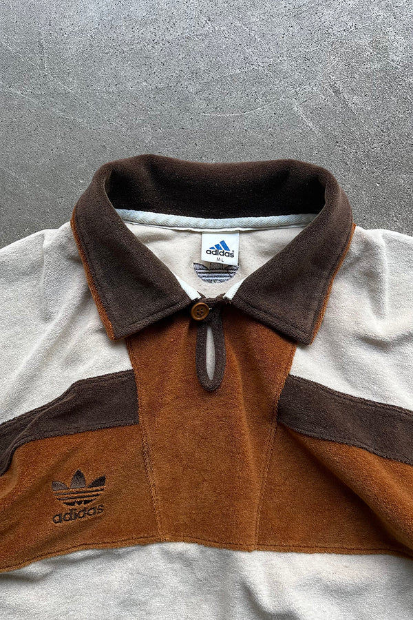 MADE IN USA 90'S S/S SWITCHING PILE POLO SHIRT / BROWN [SIZE: M USED]