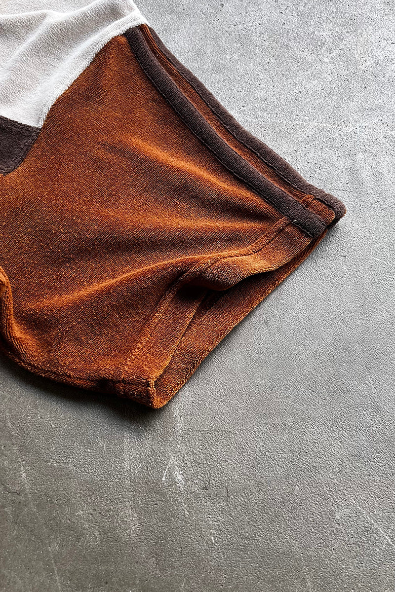 MADE IN USA 90'S S/S SWITCHING PILE POLO SHIRT / BROWN [SIZE: M USED]