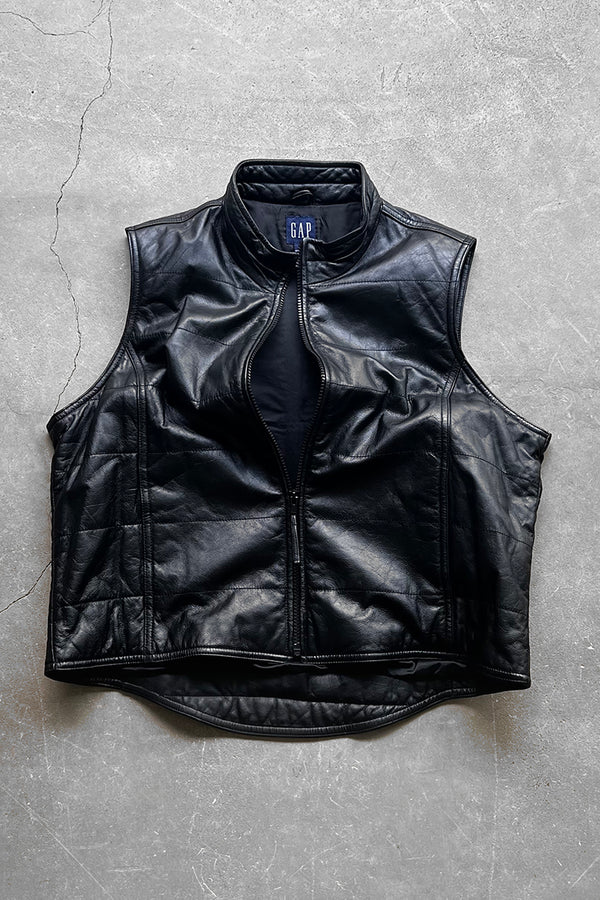 90'S ZIP UP LEATHER VEST / BLACK [SIZE: L USED]