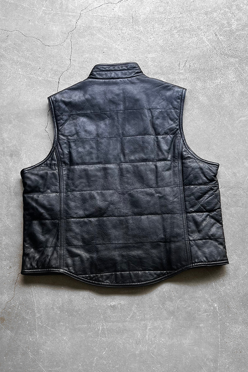 90'S ZIP UP LEATHER VEST / BLACK [SIZE: L USED]