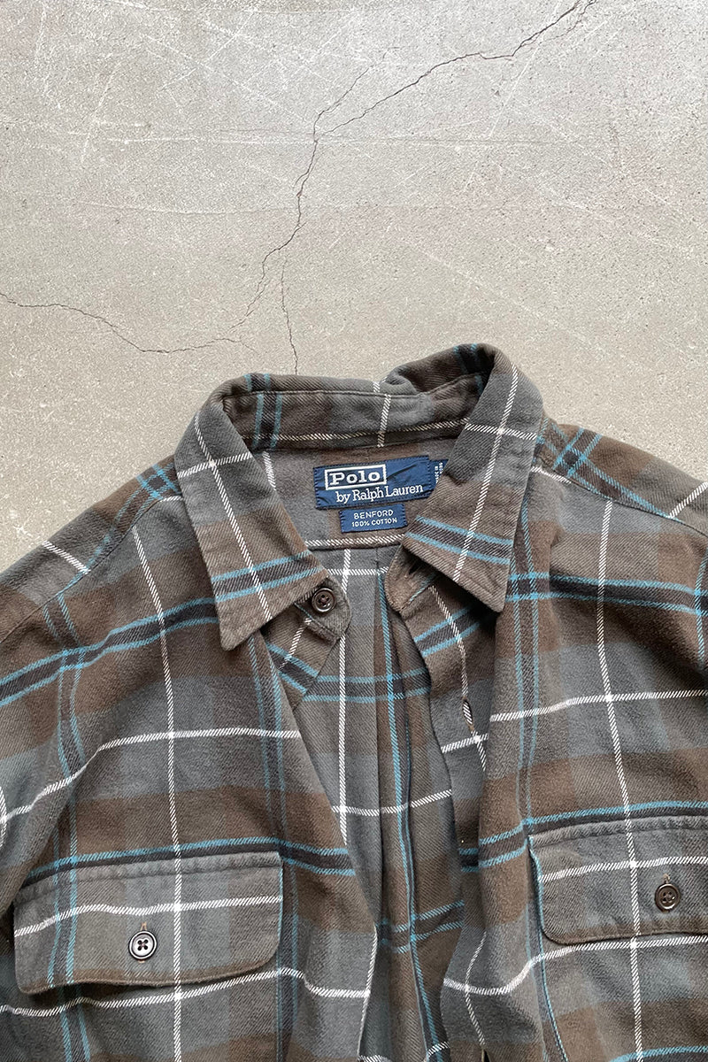 90'S COTTON FLANNEL BENFORD SHIRT / CHECK [SIZE: M USED]