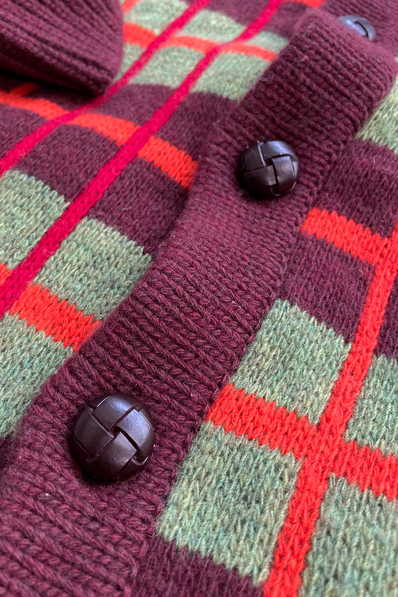 MADE IN ITALY COUNTRY PLAID CARDIGAN / CHECK [SIZE: XS NOS/DEADSTOCK]
