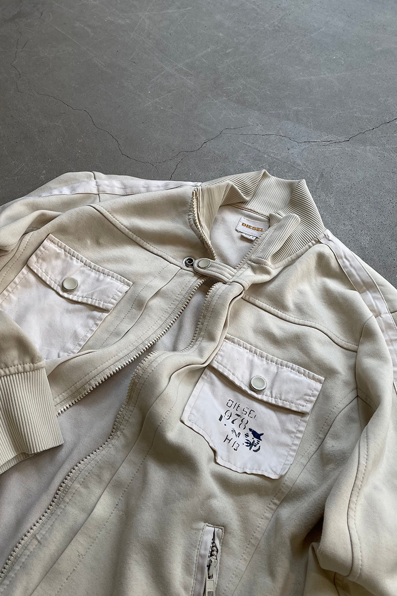 MADE IN MACAU Y2K EARLY 00'S ZIP UP JACKET / WHITE [SIZE: L USED]