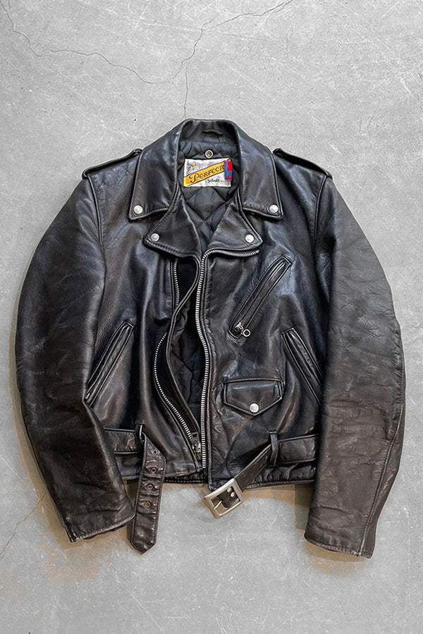 MADE IN USA 80'S PERFECTO 118 LEATHER DOUBLE RIDERS JACKET / BLACK [SIZE: 36 USED]