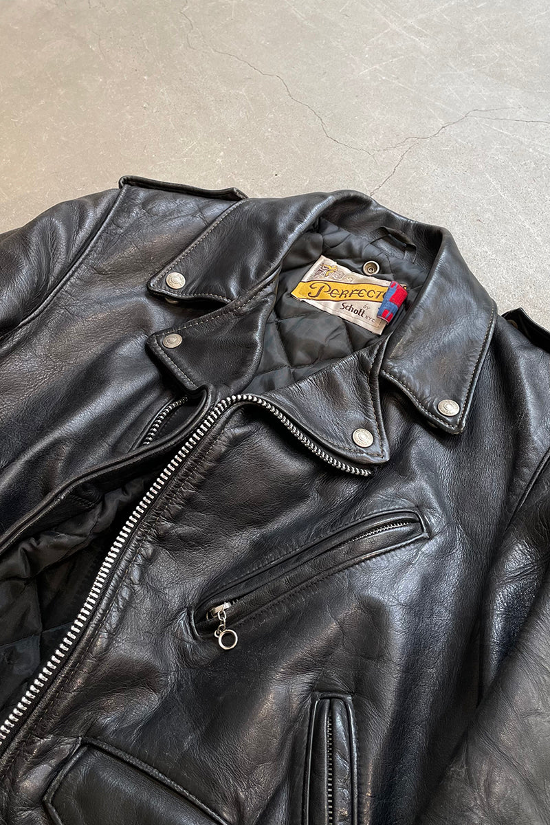 MADE IN USA 80'S PERFECTO 118 LEATHER DOUBLE RIDERS JACKET / BLACK [SIZE: 36 USED]