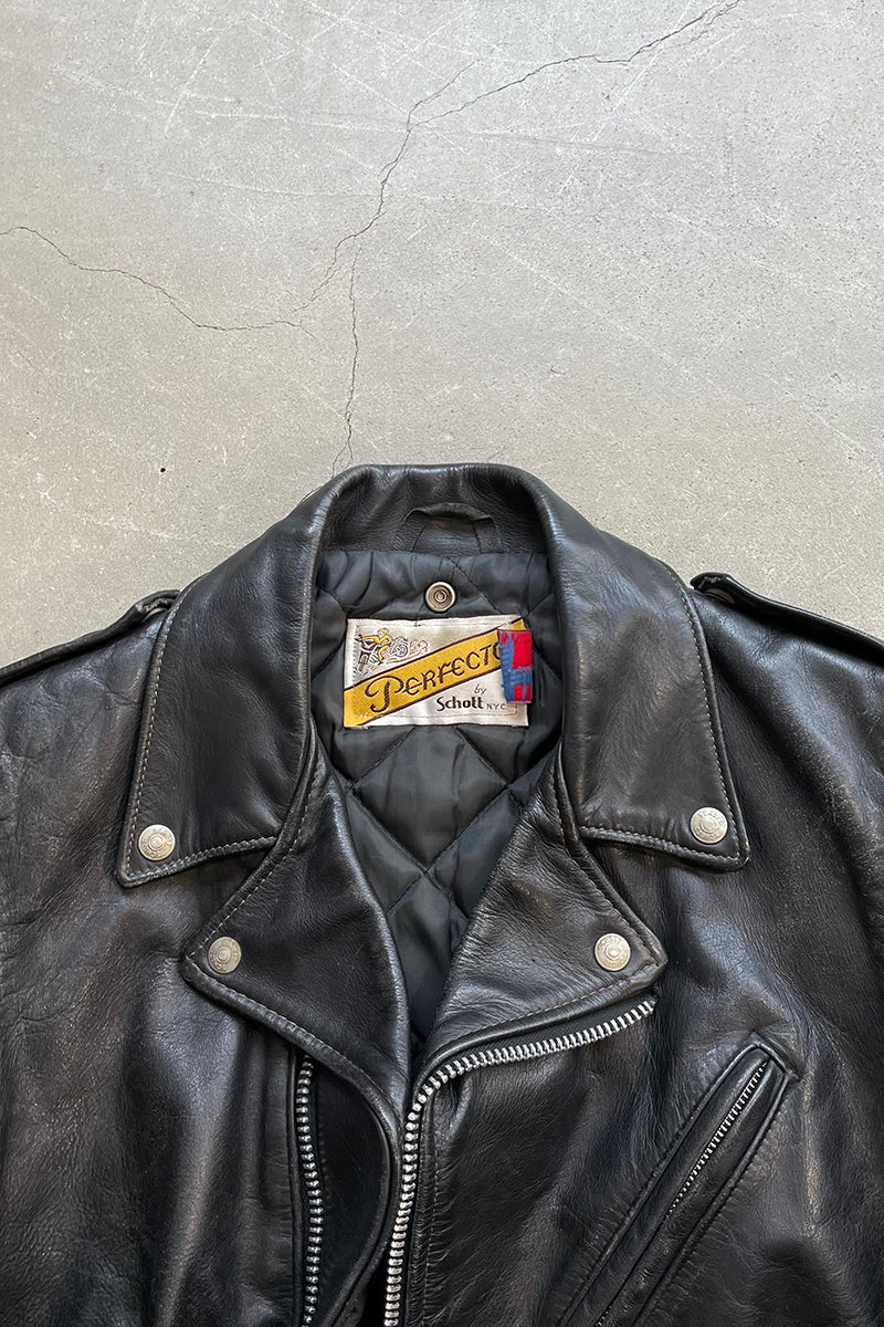 MADE IN USA 80'S PERFECTO 118 LEATHER DOUBLE RIDERS JACKET / BLACK [SIZE: 36 USED]
