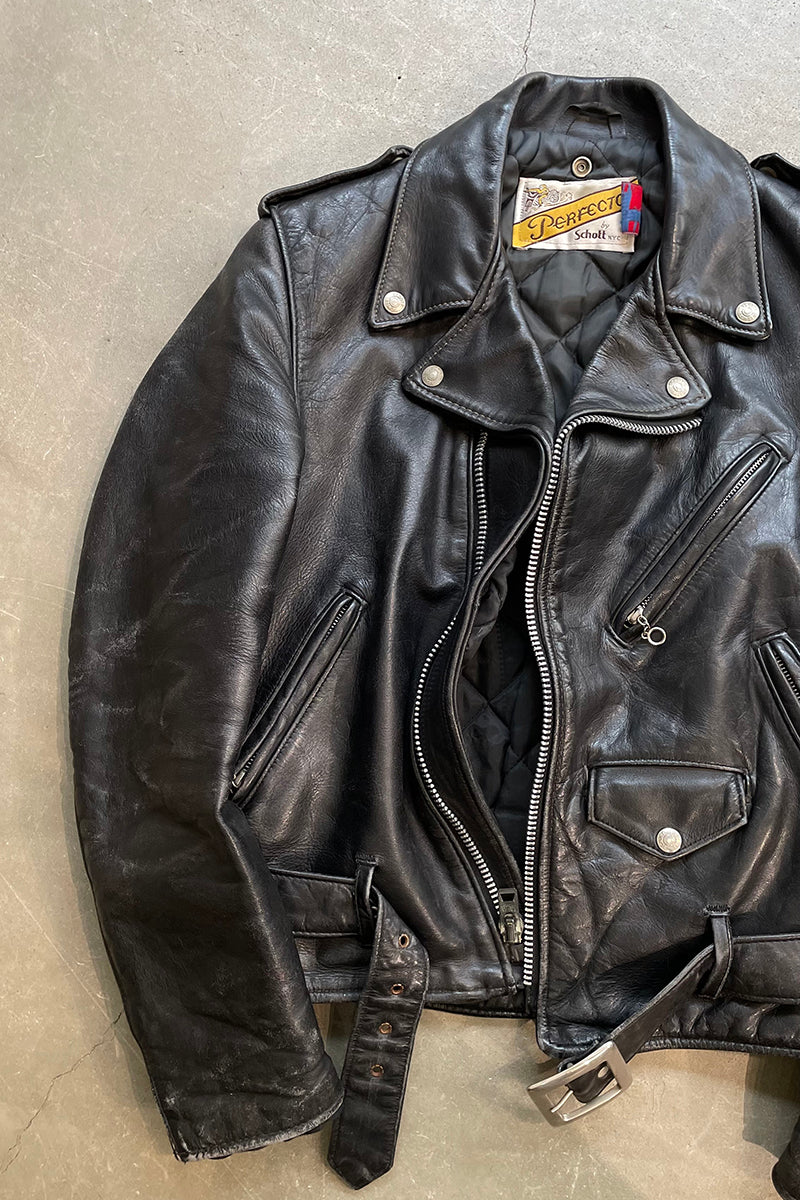 MADE IN USA 80'S PERFECTO 118 LEATHER DOUBLE RIDERS JACKET / BLACK [SIZE: 36 USED]