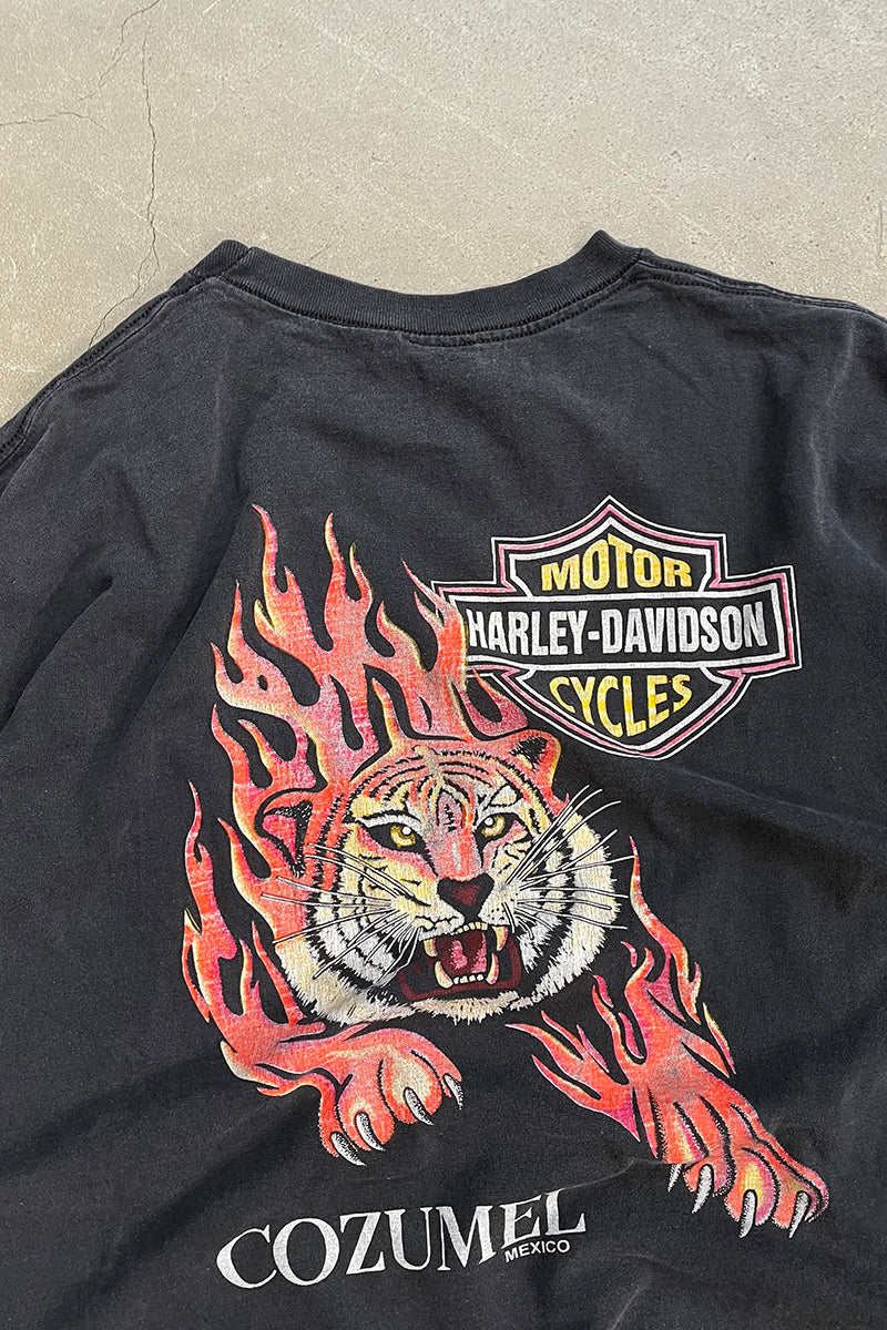 MADE IN MEXICO 90'S HARLEY DAVIDSON LOGO PRINT T-SHIRT / BLACK [SIZE: XL USED]