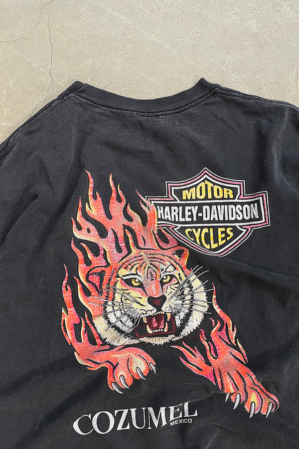 MADE IN MEXICO 90'S HARLEY DAVIDSON LOGO PRINT T-SHIRT / BLACK [SIZE: XL USED]