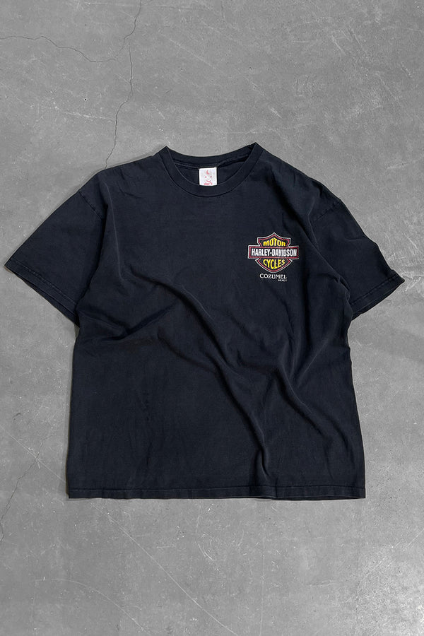 MADE IN MEXICO 90'S HARLEY DAVIDSON LOGO PRINT T-SHIRT / BLACK [SIZE: XL USED]