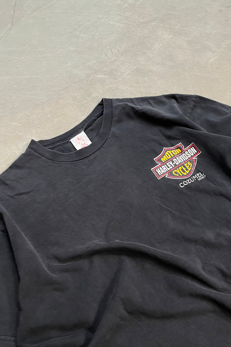 MADE IN MEXICO 90'S HARLEY DAVIDSON LOGO PRINT T-SHIRT / BLACK [SIZE: XL USED]