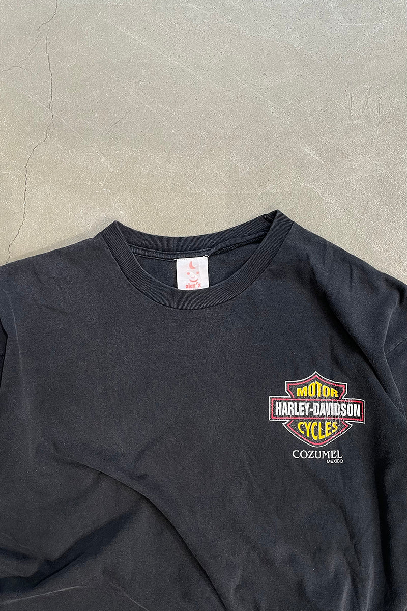 MADE IN MEXICO 90'S HARLEY DAVIDSON LOGO PRINT T-SHIRT / BLACK [SIZE: XL USED]