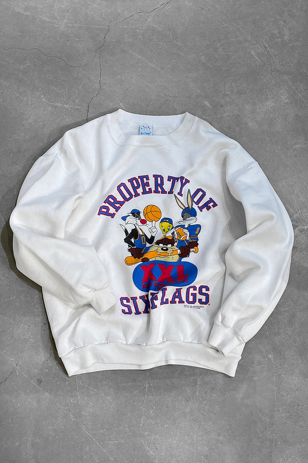 MADE IN USA 95'S LOONEY TUNES CHARACTER SWEATSHIRT / WHITE [SIZE: L USED]