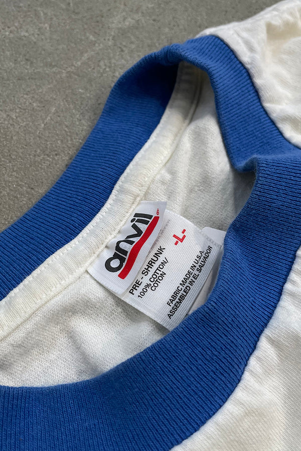 MADE IN USA Y2K EARLY 00'S COTTON GOOGLE LOGO ADVERTISING RINGER T-SHIRT / WHITE [SIZE: L USED]
