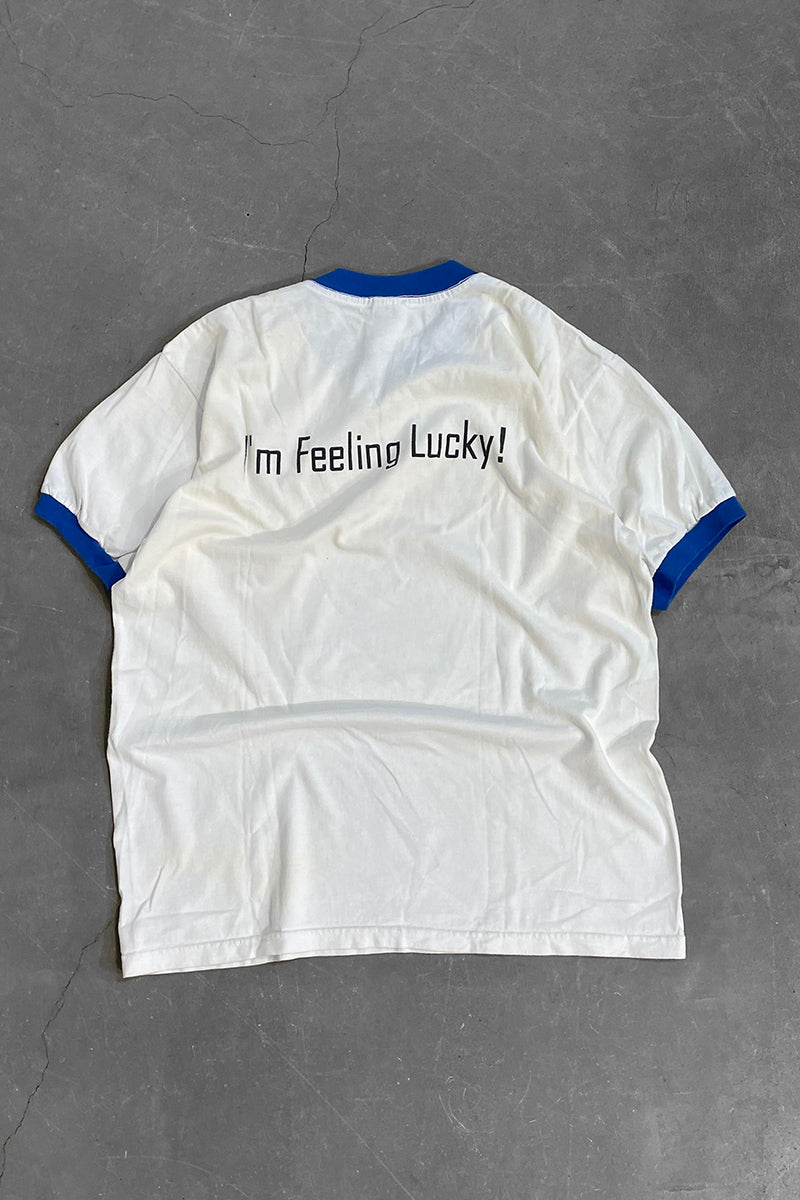 MADE IN USA Y2K EARLY 00'S COTTON GOOGLE LOGO ADVERTISING RINGER T-SHIRT / WHITE [SIZE: L USED]