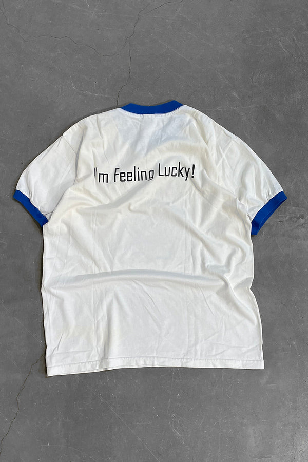 MADE IN USA Y2K EARLY 00'S COTTON GOOGLE LOGO ADVERTISING RINGER T-SHIRT / WHITE [SIZE: L USED]