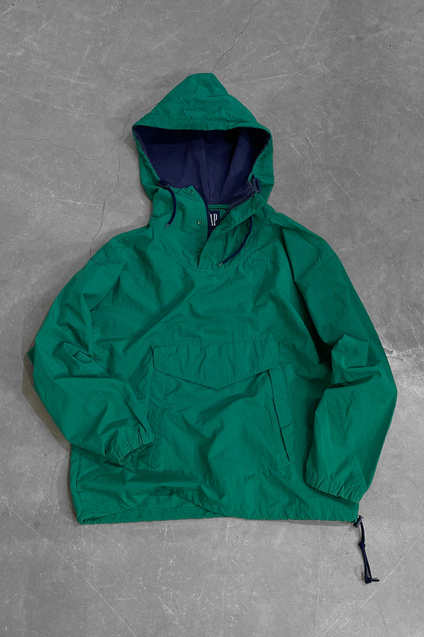 90'S PULLOVER NYLON HOODIE / GREEN [SIZE: S USED]
