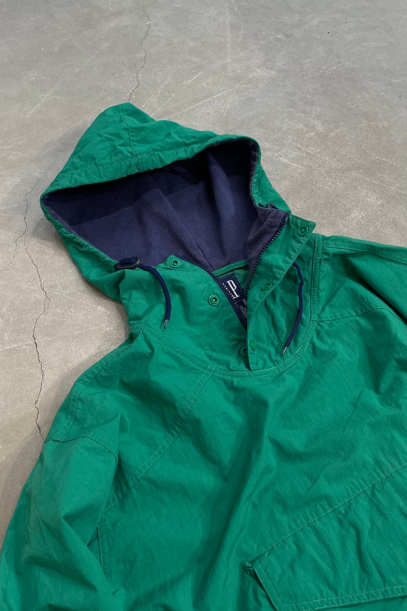 90s Pullover Nylon Hoodie / Green [SIZE: S USED]