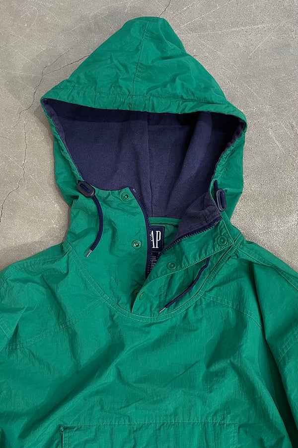 90'S PULLOVER NYLON HOODIE / GREEN [SIZE: S USED]