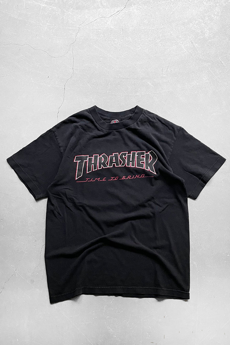 Y2K EARLY 00'S THRASHER LOGO T-SHIRT / BLACK [SIZE: M USED]
