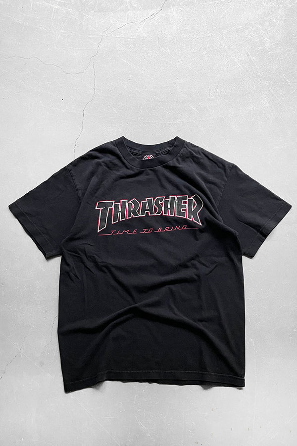 Y2K EARLY 00'S THRASHER LOGO T-SHIRT / BLACK [SIZE: M USED]