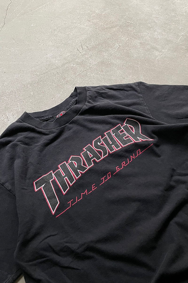 Y2K EARLY 00'S THRASHER LOGO T-SHIRT / BLACK [SIZE: M USED]