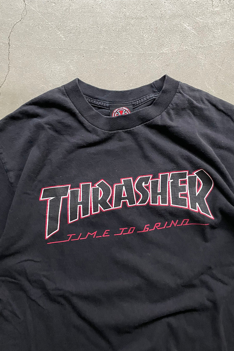 Y2K EARLY 00'S THRASHER LOGO T-SHIRT / BLACK [SIZE: M USED]