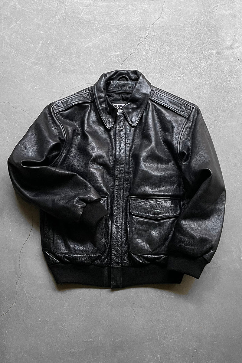 90'S A-2 TYPE LEATHER FLIGHT JACKET / BLACK [SIZE: S USED]