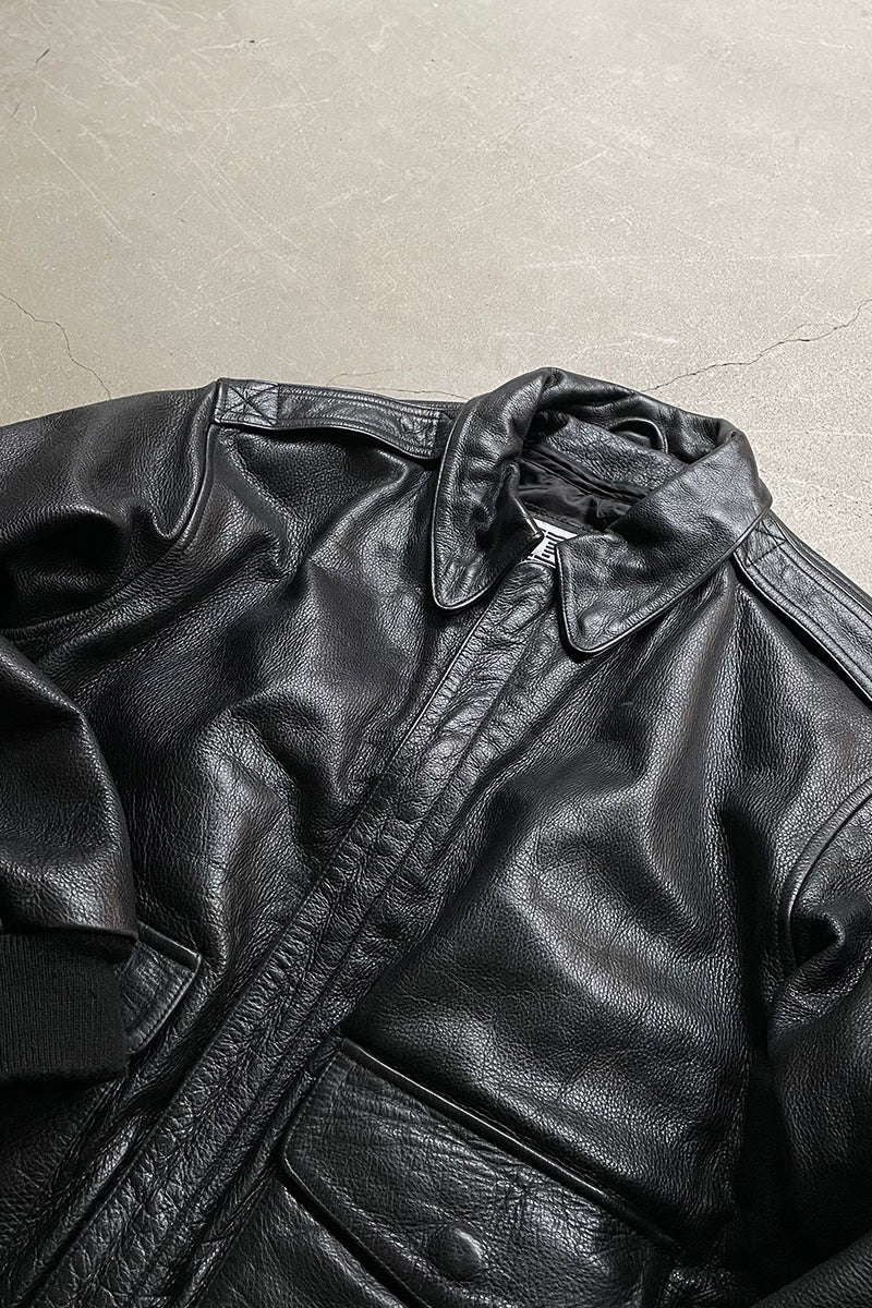 90'S A-2 TYPE LEATHER FLIGHT JACKET / BLACK [SIZE: S USED]