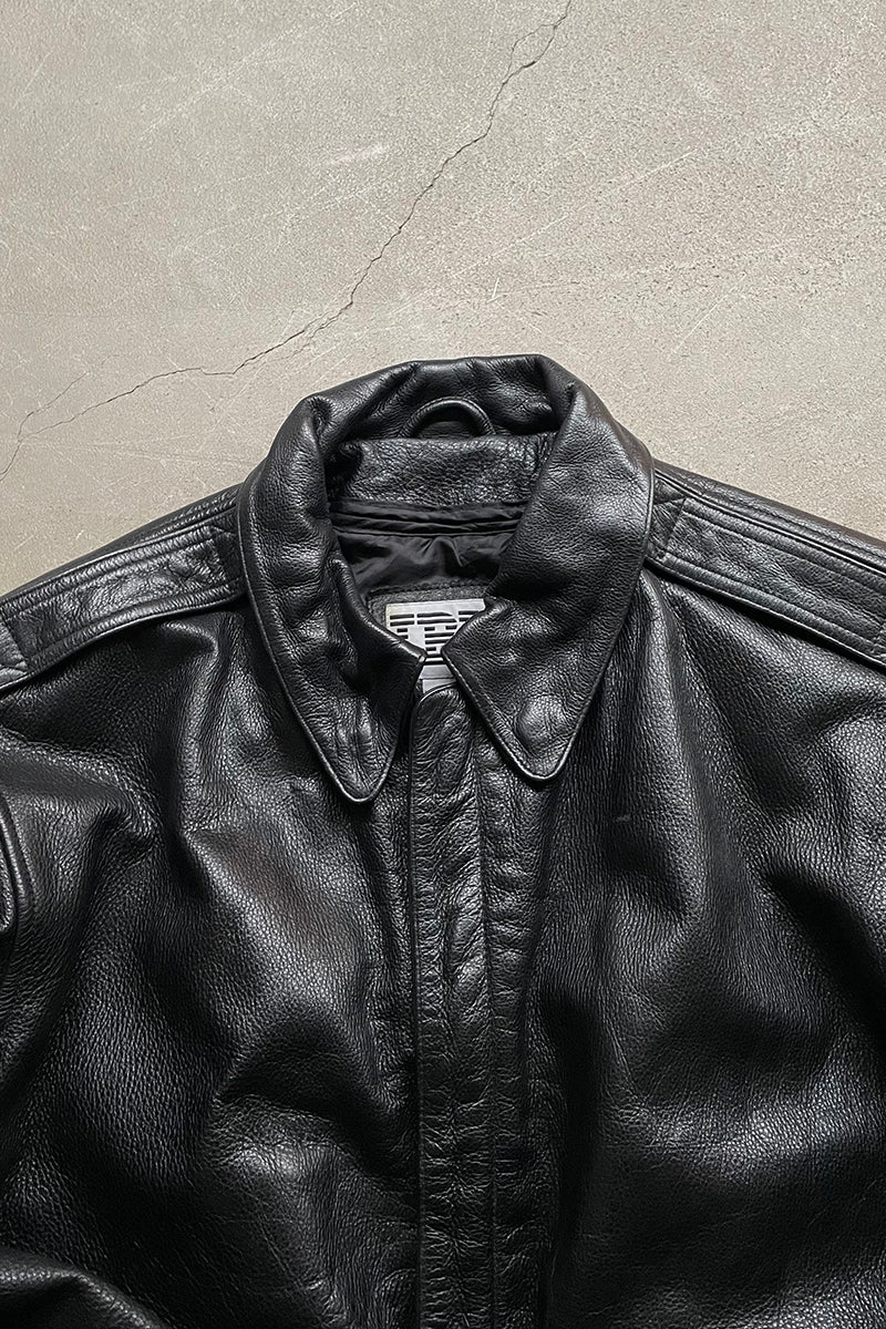 90'S A-2 TYPE LEATHER FLIGHT JACKET / BLACK [SIZE: S USED]