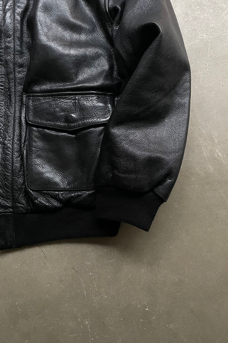 90'S A-2 TYPE LEATHER FLIGHT JACKET / BLACK [SIZE: S USED]
