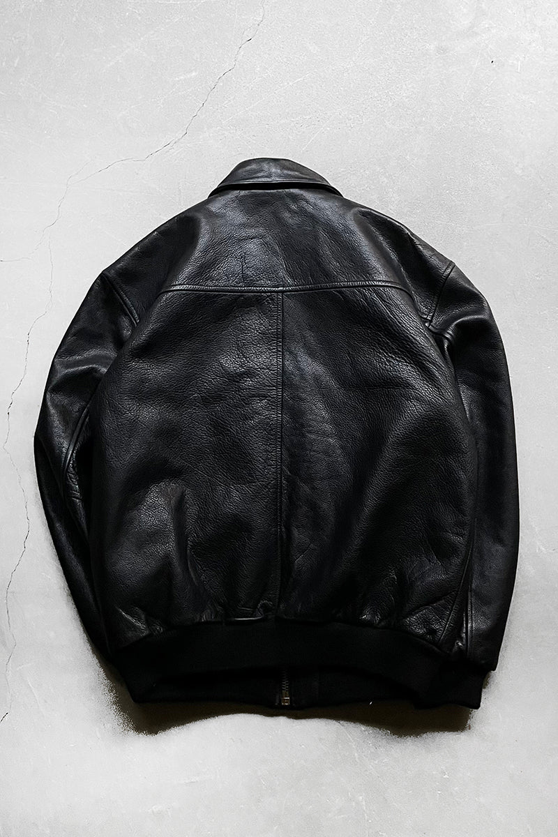 90'S A-2 TYPE LEATHER FLIGHT JACKET / BLACK [SIZE: S USED]