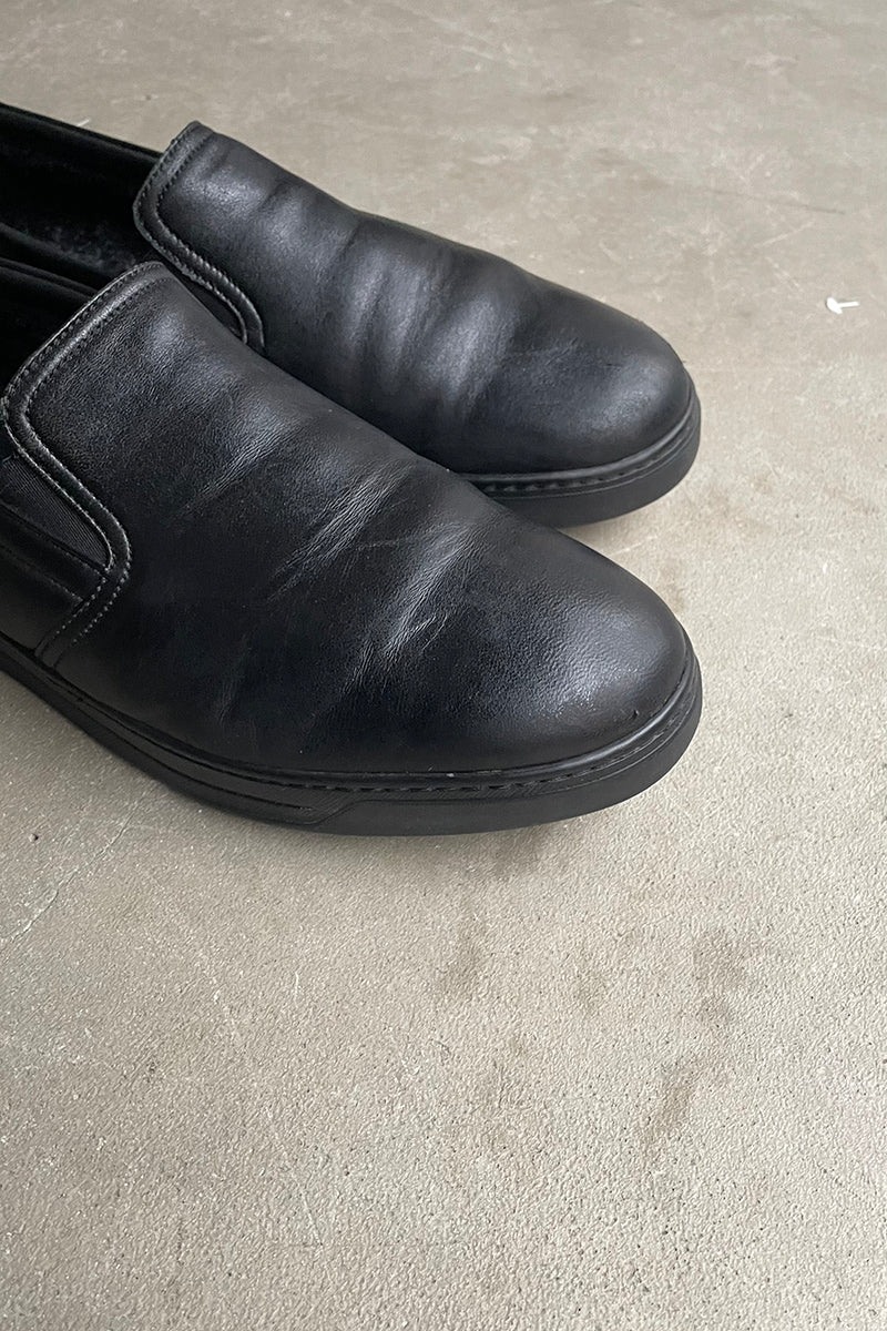 MADE IN ITALY SLIP-ON LEATHER SNEAKERS / BLACK [SIZE: US8.5 (approx. 26.5cm) USED]