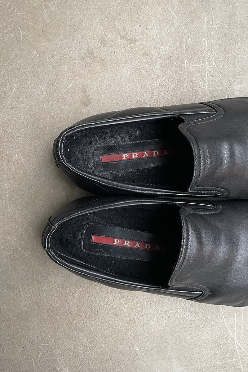 MADE IN ITALY SLIP-ON LEATHER SNEAKERS / BLACK [SIZE: US8.5 (approx. 26.5cm) USED]