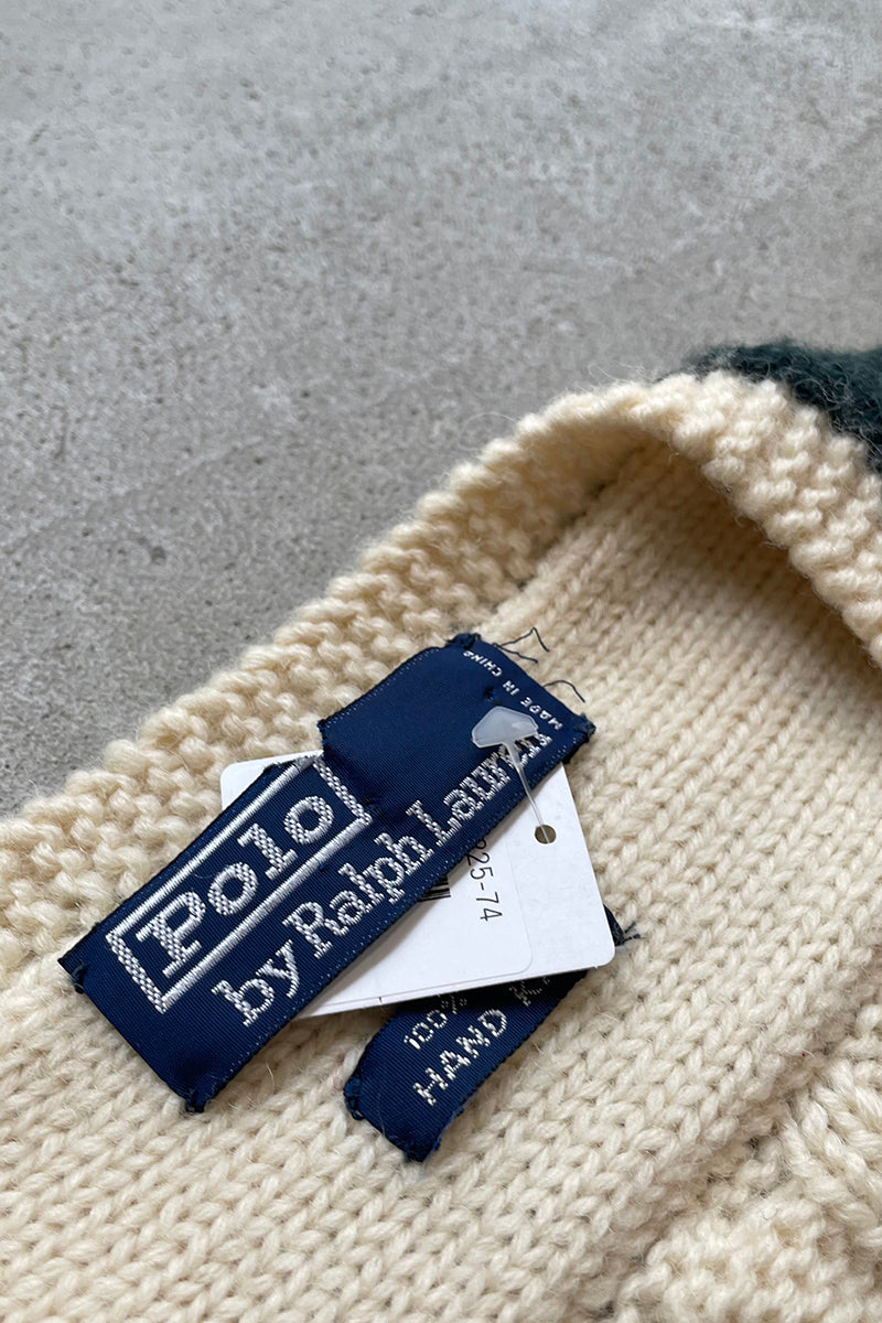 90'S WOOL HAND KNIT VEST / WHITE [SIZE: L USED]