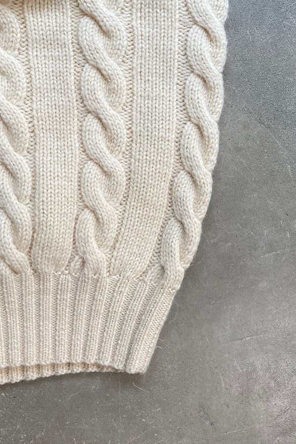 90'S WOOL HAND KNIT VEST / WHITE [SIZE: L USED]