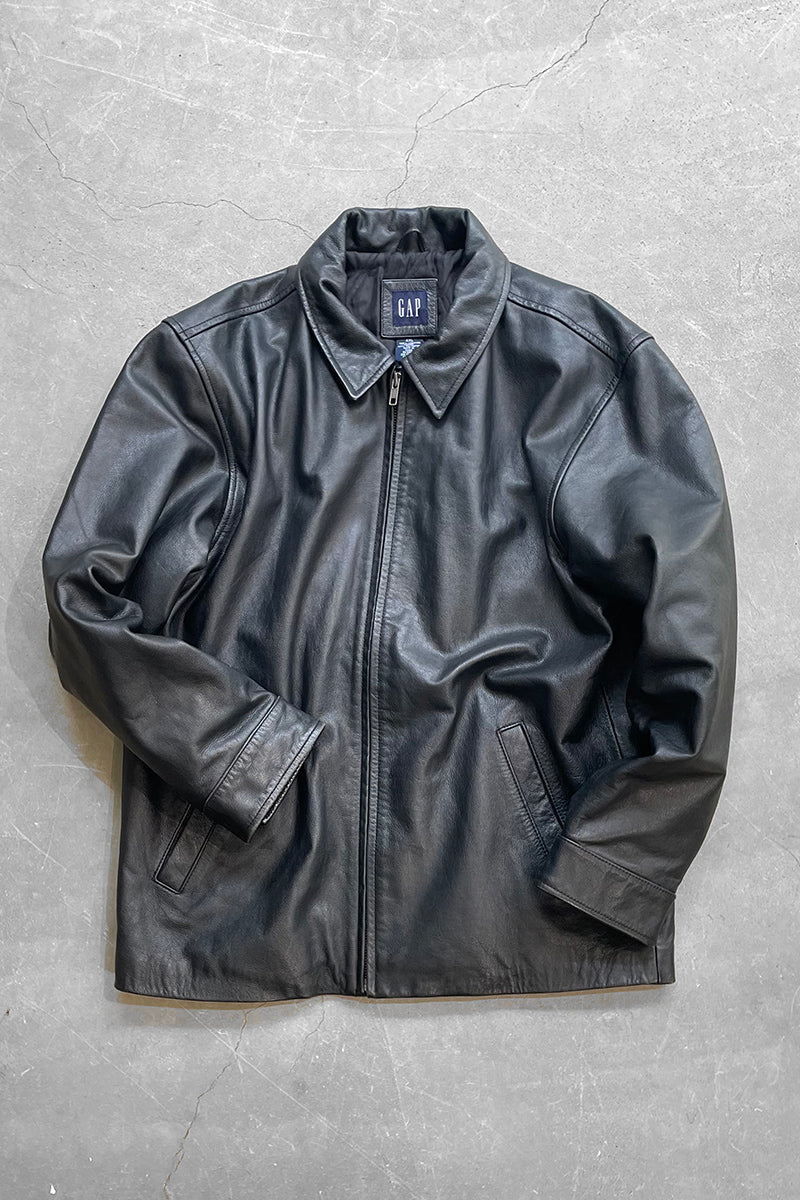 Y2K EARLY 00'S ZIP UP LEATHER JACKET / BLACK [SIZE: M USED]