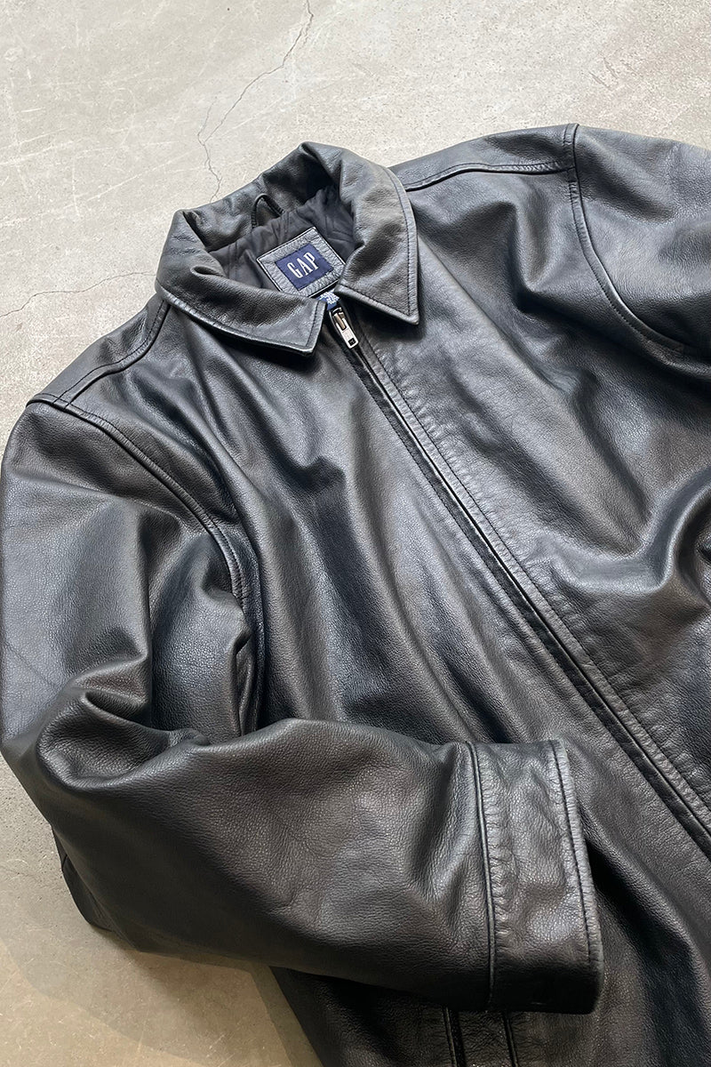 Y2K EARLY 00'S ZIP UP LEATHER JACKET / BLACK [SIZE: M USED]