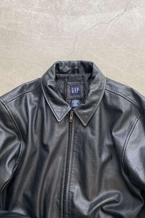 Y2K EARLY 00'S ZIP UP LEATHER JACKET / BLACK [SIZE: M USED]