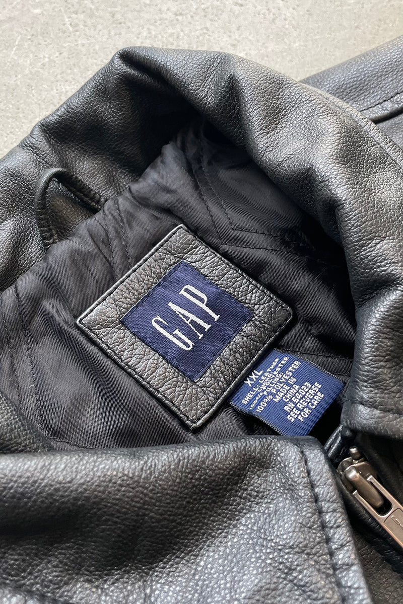 Y2K EARLY 00'S ZIP UP LEATHER JACKET / BLACK [SIZE: M USED]