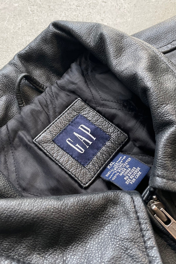 Y2K EARLY 00'S ZIP UP LEATHER JACKET / BLACK [SIZE: M USED]