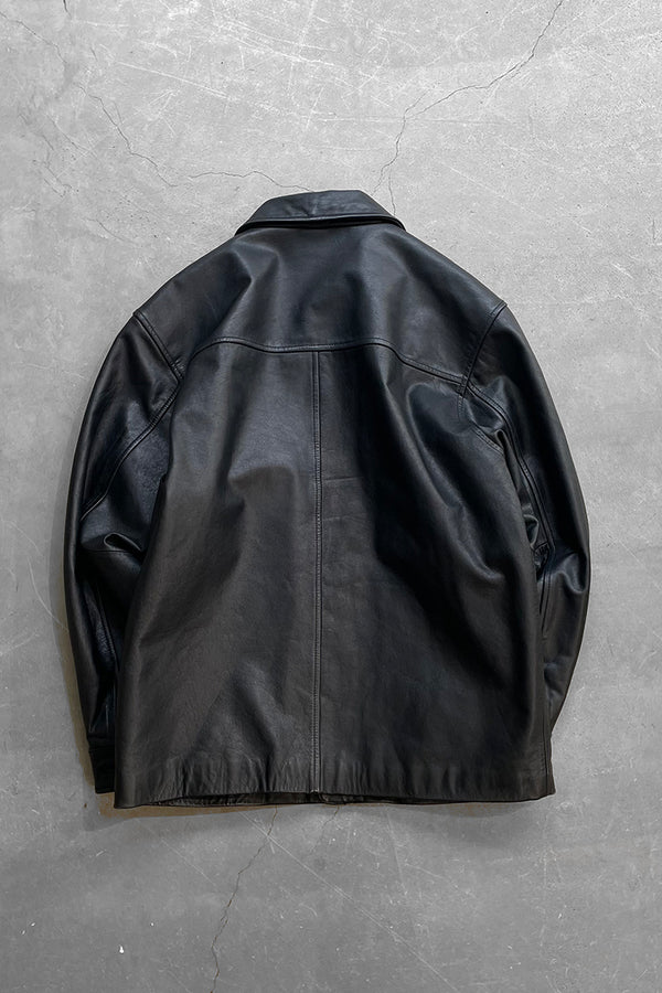 Y2K EARLY 00'S ZIP UP LEATHER JACKET / BLACK [SIZE: M USED]